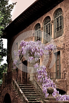 Old Basque Renaissance house with garden and arches in Bergara.