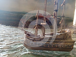 The old battle ship model, sea battle ship, service ship