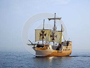 Old battle ship at sea
