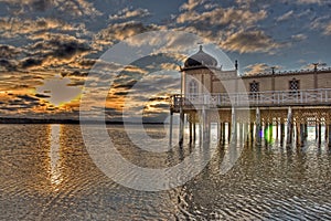 Old beach building in sunset from Sweden in HDR
