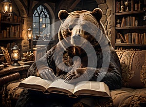 Old bear reading a book