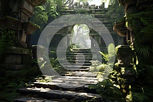 Starý krásný starobylý chrám v džungle. tropický mystik 
