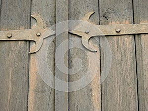 Old beautiful catholic church wooden door details, Lithuania