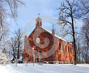 Old beautiful red catholic church, Lithuania