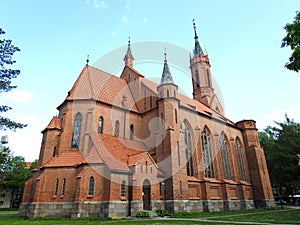 Old beautiful red catholic church, Lithuania