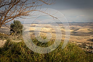 beguin cemetery graveyard ruins, hills mountain ridge scenic landscape view, Arif crater Negev desert, travel Israel nature