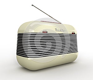 Old beige vintage retro style radio receiver on white b