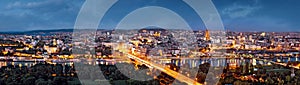 Old Belgrade Sava river Branco`s bridge by night panorama