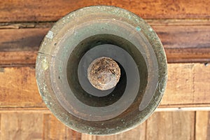 Old bell corroded by rust with the predom