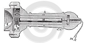 Old bell magnetic telephone, vintage engraving