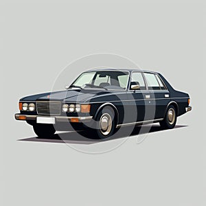 Nostalgic Black Luxury Sedan Illustration With 1970s Style