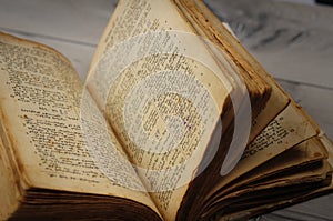 Old bible in Armenian on the grey background