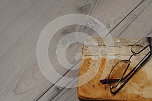 Old bible in Armenian on the grey background