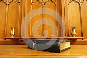 Old Bible on communion table