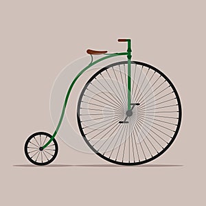 Old bicycle isolated on background, Retro Penny farthing bike. High wheel vintage bicycle, Vector illustartion