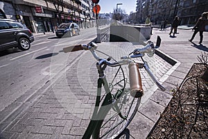 Old bicycle parked in the Constitucion street photo