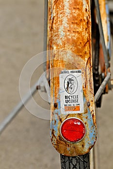 Old bicycle with rusty fender and kickstand