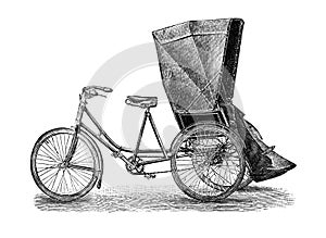 Old bicycle -tricycle /old Antique illustration from Brockhaus Konversations-Lexikon 1908