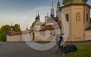 Old big church near Tabor town in south Bohemia with sunset evening