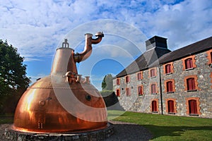 Old big copper whiskey distillery outdoor