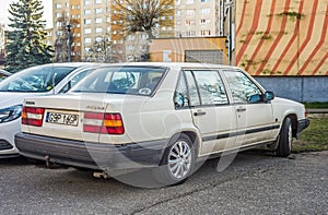 Old classic white Volvo GLS 940 right side front view