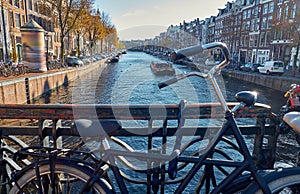 Old bike on a bridge in Amsterdam