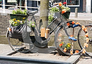 Old bike with flowers and bottles drink