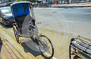 Old bike rickshaw rikshaw trishaw in Don Mueang Bangkok Thailand