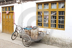 Retro carrier cycle in unspoiled town Daxu, near Guilin, China