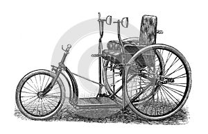 Old bike - tricycle old Antique illustration from Brockhaus Konversations-Lexikon 1908