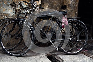 old bikes in deep space poor neighborhoods.