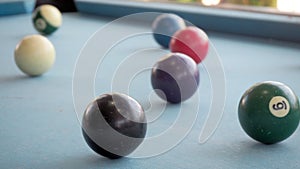 Old Billiard Balls / A Vintage style photo from a billiard balls in a pool table. Old Pool billiard.