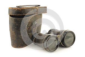 Old binoculars with a case