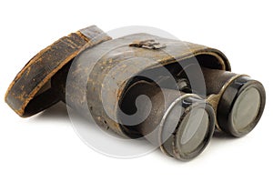 Old binoculars with a case