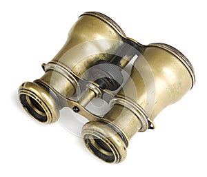 Old binoculars on white background