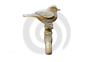 Old bird`s nest antique copper faucet for drinking, washing feet and hands, isolated on white background