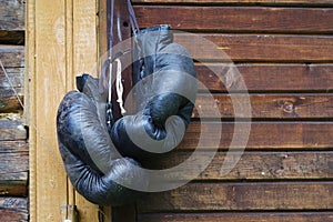 Old black boxing gloves