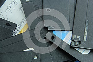 Old black floppy disks destroyed for recycling and security
