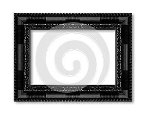 Old black frame decorative carved wood isolated on white