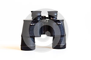 old black hiking binoculars on white background