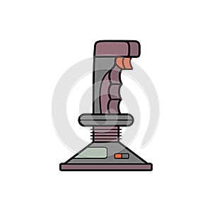 Old Black Joy Stick with Red Button Isolated on White Background. Vector flat illustration. Outline icon