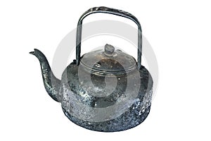 Old black kettle isolated on white