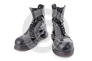 Old black leather work boots