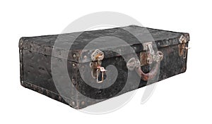 Old black metal suitcase isolated