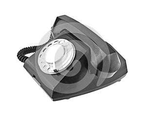 Old black phone isolated on white background