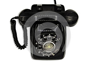 Old black retro rotary Telephone isolated on White background with clipping path