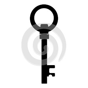 Old black silhouette key isolated on white background. Vector illustration for any design