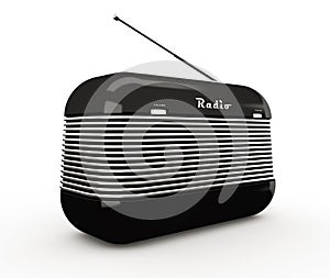 Old black vintage retro style radio receiver on white b
