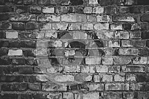 Old black and white brick gray wall grunge texture dark dirty background