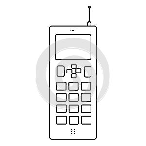 Old black and white cellular big button square retro hipster vintage mobile phone with antenna painted strokes